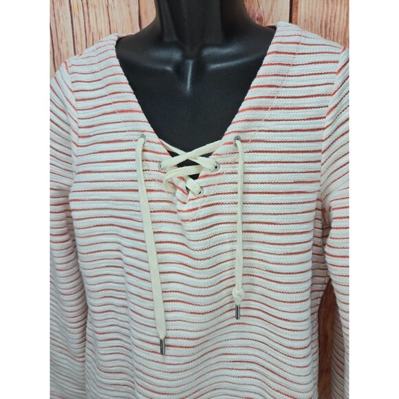 Tommy Bahama Womens Orange Striped Lace-Up Sweater Medium - Picture 3 of 6